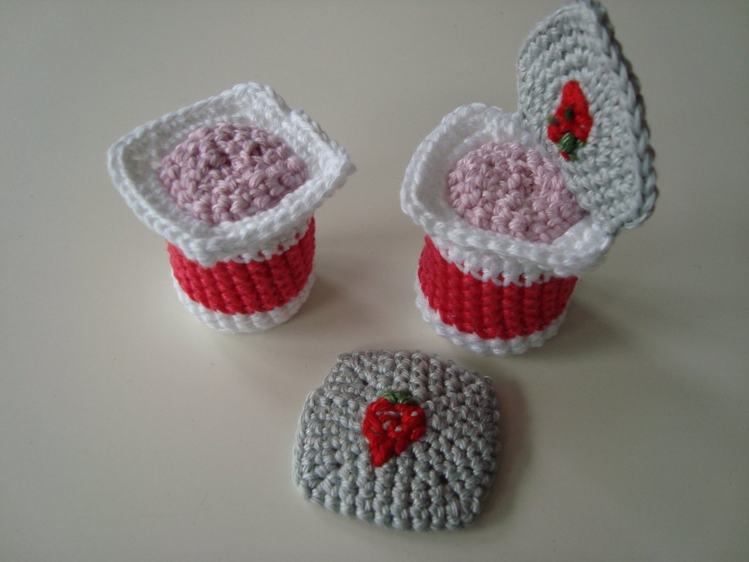 Häkelanleitung Joghurt / Joghurt-Becher mit Deckel