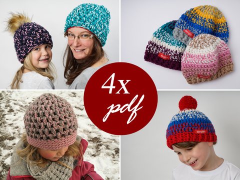 23 viele, viele bunte Mützen Häkelanleitungen 4x E-Book