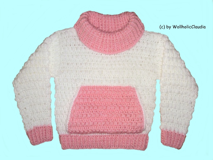 Häkelanleitung Pullover mit Bauchtasche Gr. 122/128