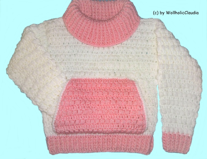 Häkelanleitung Pullover mit Bauchtasche Gr. 122/128