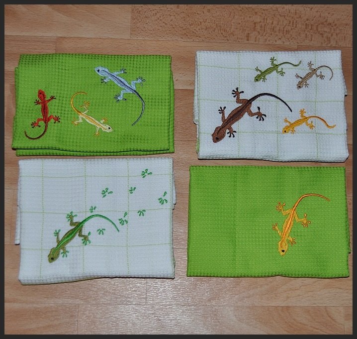 Stickdatei GeckoMania, kombiniert für 10x10 und 13x18 Rahmen