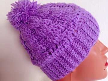 Quick and Easy Cabled Beanie Crochet Pattern, Eli beanie, Pompom Hat Age 2 to Adult