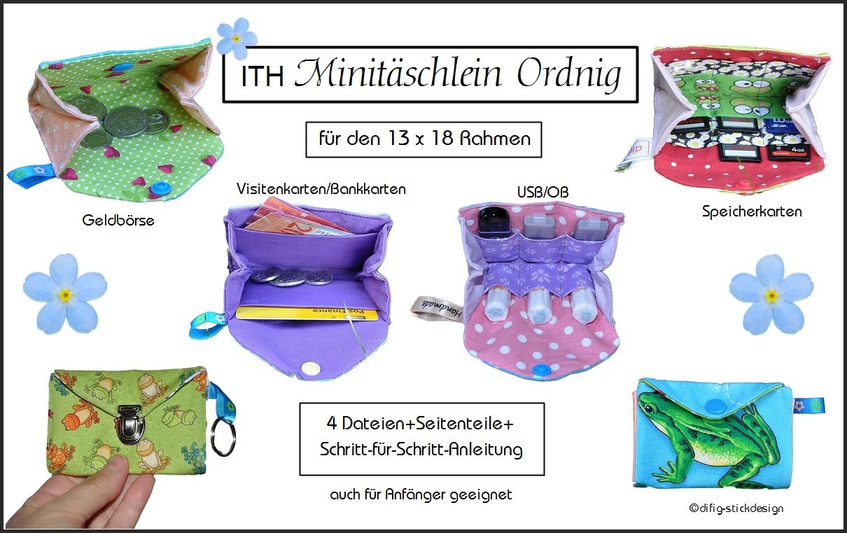 Ith Stickdatei, Minitäschlein Ordnig, für den 13x18 Rahmen
