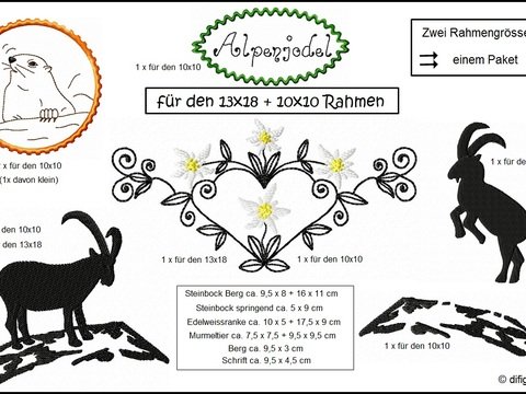 Stickdateien Alpenjodel für den 10x10 und 13x18 Rahmen