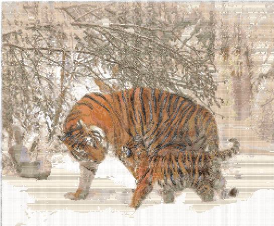 Cross stitch pattern Tiger with baby tiger