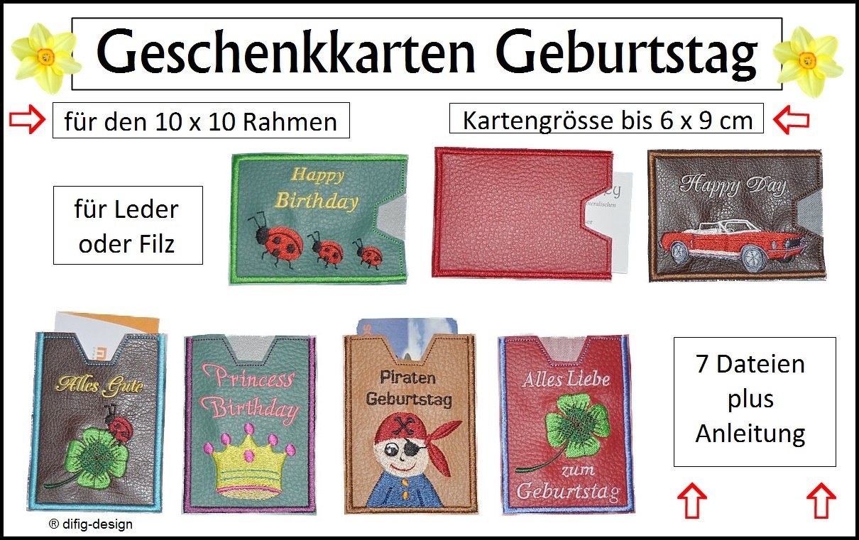 Stickdatei Ith Geschenkarten Geburtstag für den 10x10 Rahmen