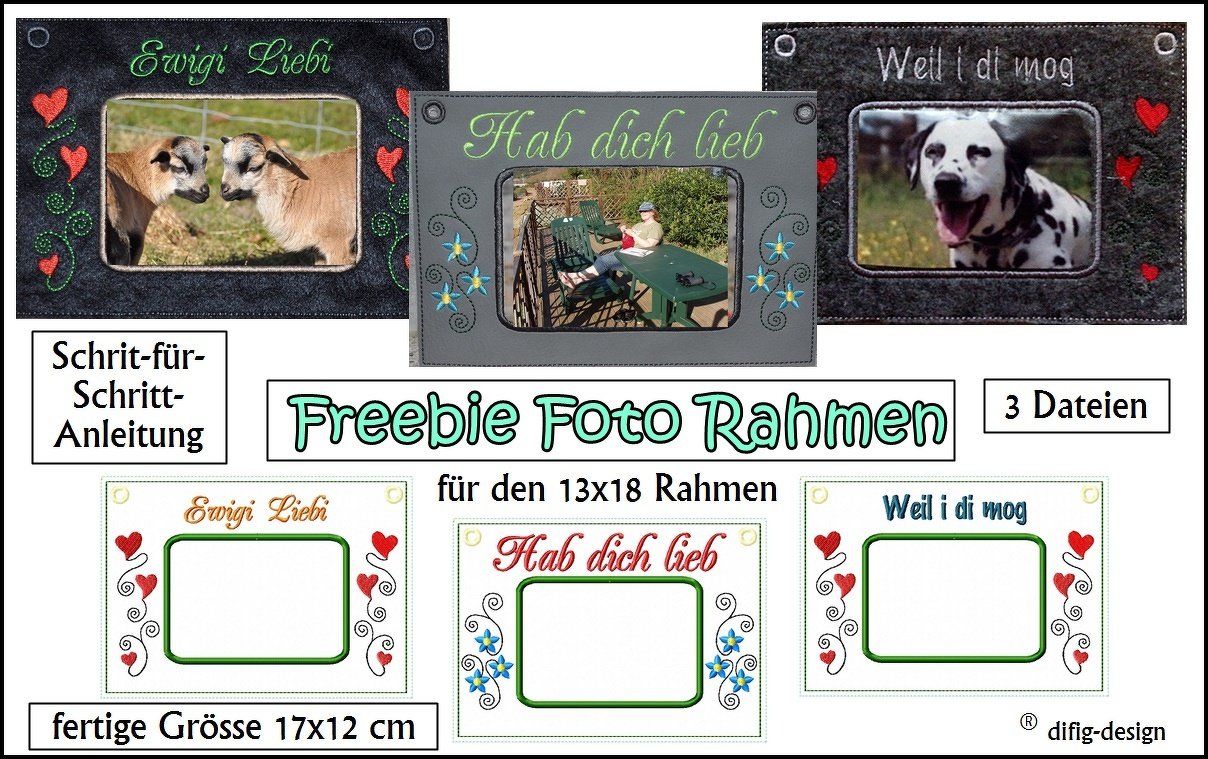 Gratis-ITH-Stickdatei Fotorahmen mit Spruch für den 13x18 Rahmen