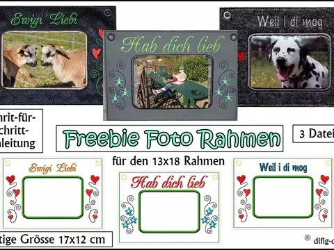Gratis-ITH-Stickdatei Fotorahmen mit Spruch für den 13x18 Rahmen