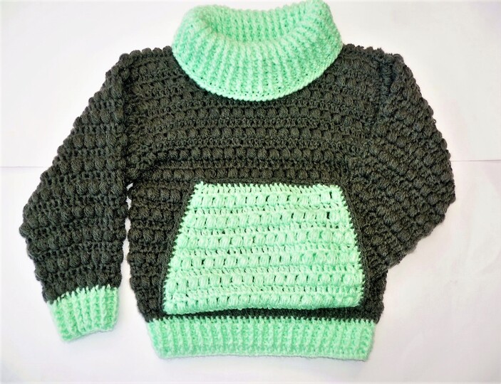 Häkelanleitung Pullover mit Bauchtasche Gr. 104/110