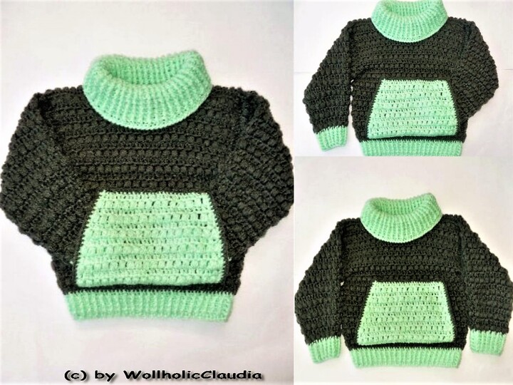 Häkelanleitung Pullover mit Bauchtasche Gr. 104/110