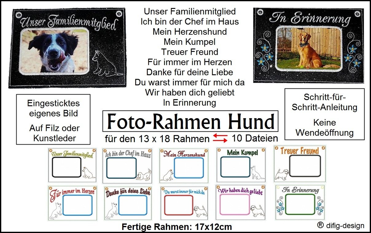 Ith Stickdatei Fotorahmen Hund für den 13x18 Rahmen