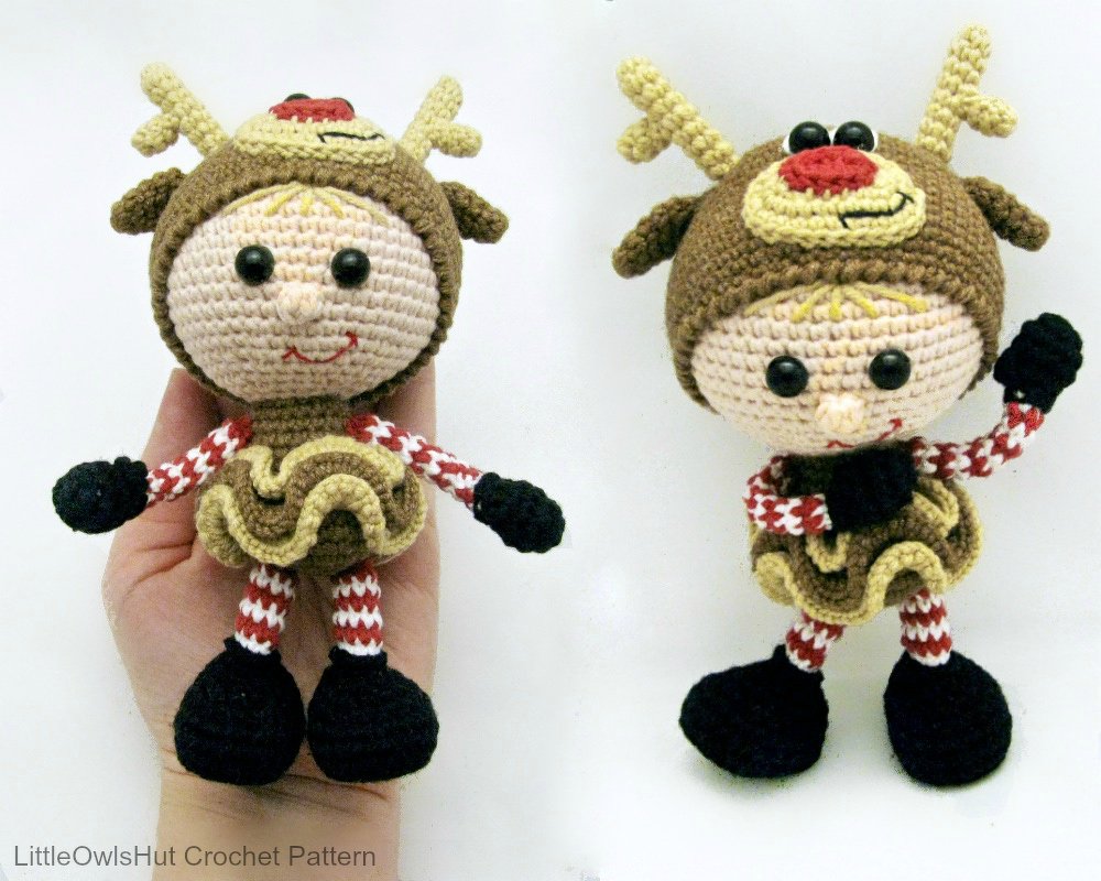 133 Crochet Pattern - Girl doll in a Reindeer outfit - Amigurumi PDF file by Stelmakhova
