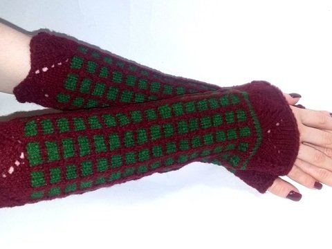 Auch für Anfänger! Armstulpen "Spitze trifft Geometrie",Gr.S/M, M/L