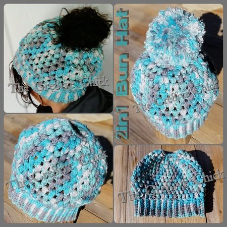 Messy Bun Hat Muetze crochet pattern, 2in1 crocheted Ponytail hat with detachable Pom Us english pattern Us terms