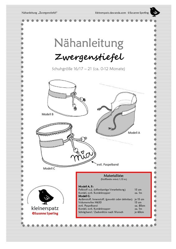 Nähanleitung Babyschuhe Zwergenstiefel