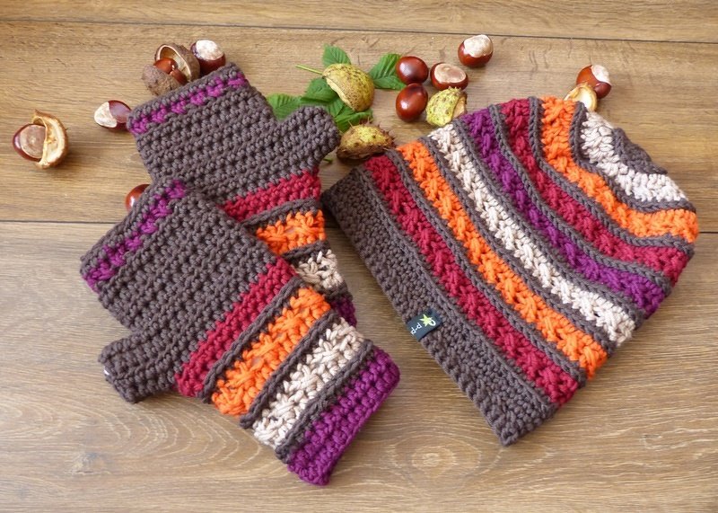 "Erien" tolle Häkelmütze mit passenden Stulpen