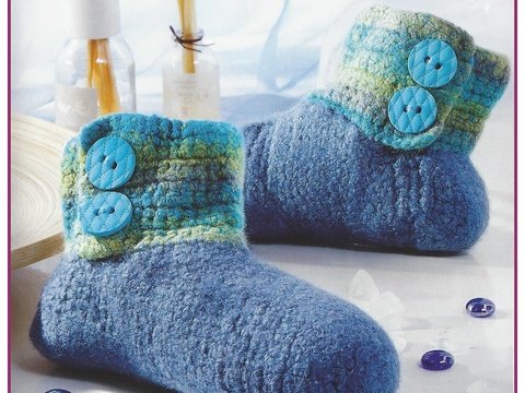 Puschen "Meeresrauschen" Häkeln & Filzen