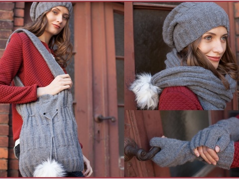 Accessoires-Set Mütze, Schal, Armstulpen, Tasche