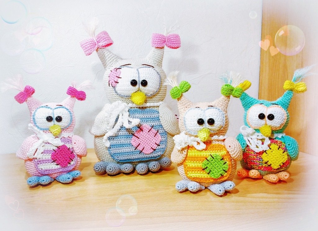 Eulen Mama und Babys - Häkelanleitung von Diana´s kleiner Häkelshop