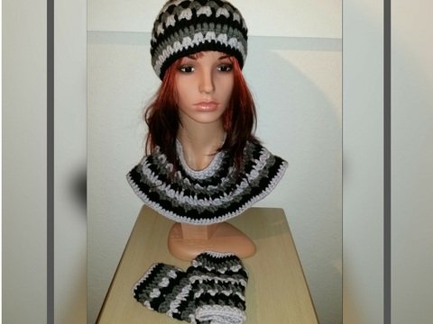 Ethno Set, Mütze Schalkragen und Handstulpen