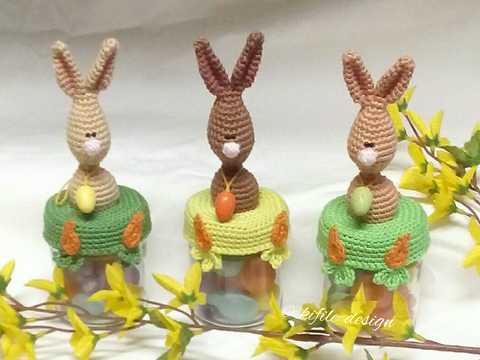 Häkelanleitung Kurti Der Hase / Deckelbezug für Bonbonglas / Dekobezug für Marmeladenglas