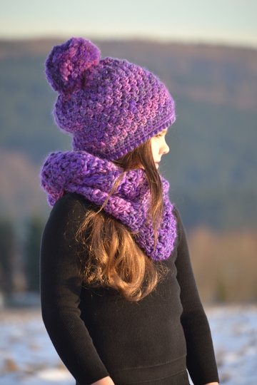 - JOYCE - Bommelmütze und Loop Set, alle Größen, Wintermütze und Wickelschal mit Knöpfen