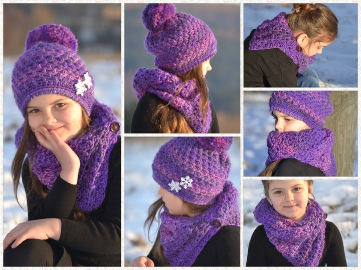 - JOYCE - Bommelmütze und Loop Set, alle Größen, Wintermütze und Wickelschal mit Knöpfen