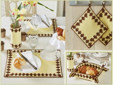 Frühstücks-Set Häkeln - Topflappen, Tischset, Brotkorb