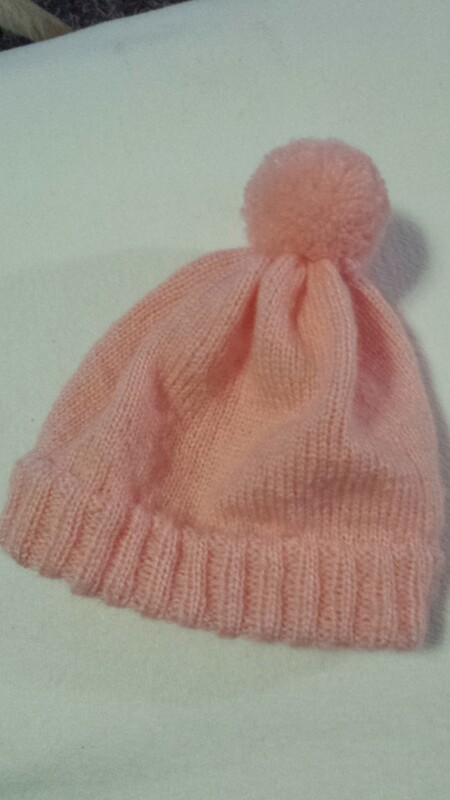 Anleitung Baby-Mütze rosa ca. 43 cm Kopfumfang 6-9 Monate