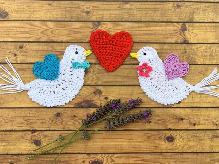 Häkelanleitung Tauben zur Hochzeit, romantische DIY Geschenkidee