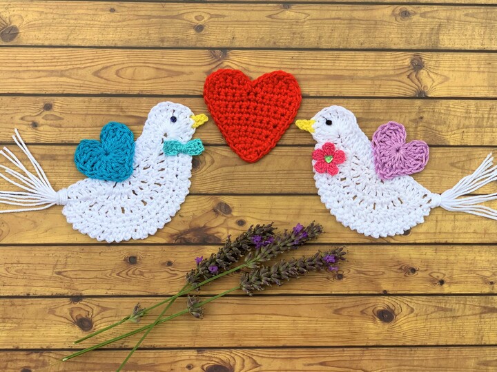 Häkelanleitung Tauben zur Hochzeit, romantische DIY Geschenkidee