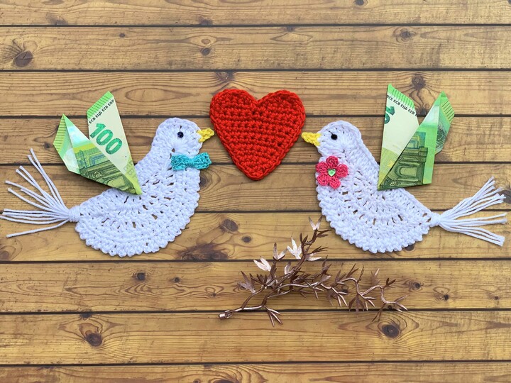 Häkelanleitung Tauben zur Hochzeit, romantische DIY Geschenkidee
