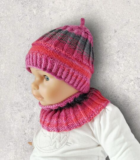 Strickanleitung Schalkragen + Mütze, 2 Größen, 6 - 36 Monate   #128