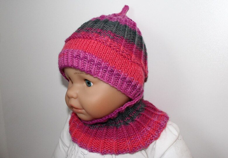 Strickanleitung Schalkragen + Mütze, 2 Größen, 6 - 36 Monate