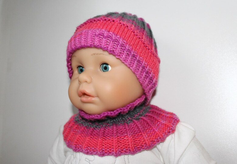 Strickanleitung Schalkragen + Mütze, 2 Größen, 6 - 36 Monate
