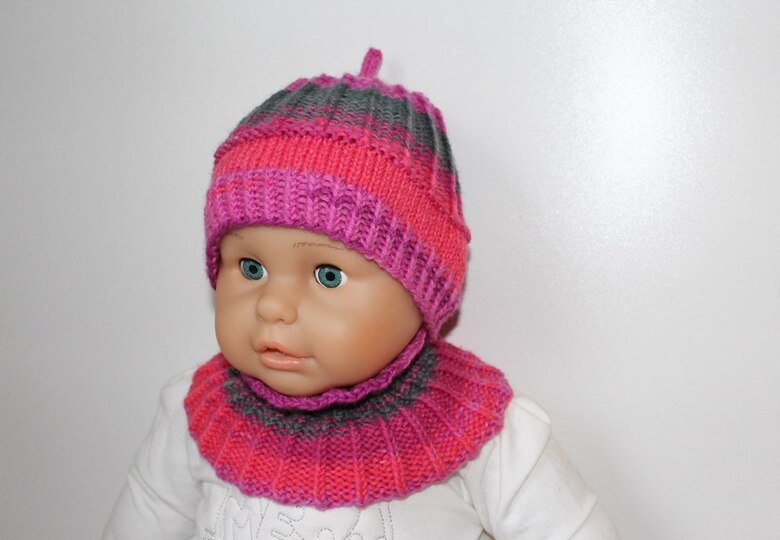 Strickanleitung Schalkragen + Mütze, 2 Größen, 6 - 36 Monate