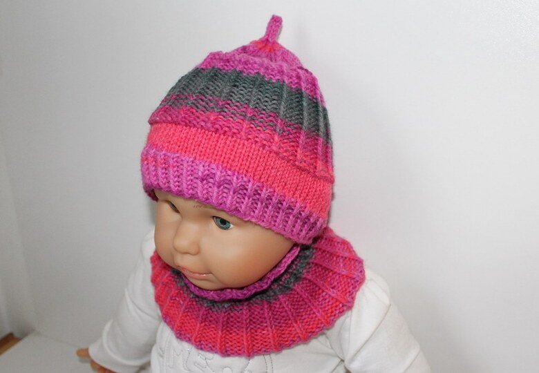 Strickanleitung Schalkragen + Mütze, 2 Größen, 6 - 36 Monate