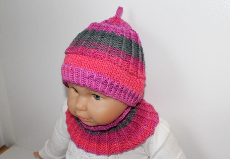 Strickanleitung Schalkragen + Mütze, 2 Größen, 6 - 36 Monate