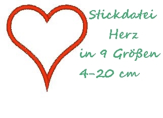 Stickdatei Herzapplikation in 9 Größen Herz