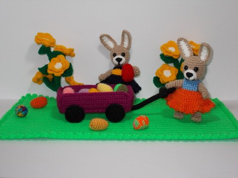 PDF Häkelanleitung - Amigurumi - Bollerwagenfahrt zu Ostern