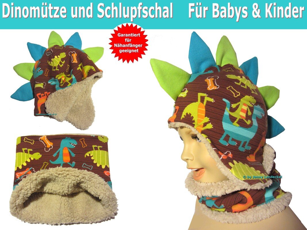 Dinomütze/Drachenmütze &amp; Loopschal - Schnittmuster und Nähanleitung