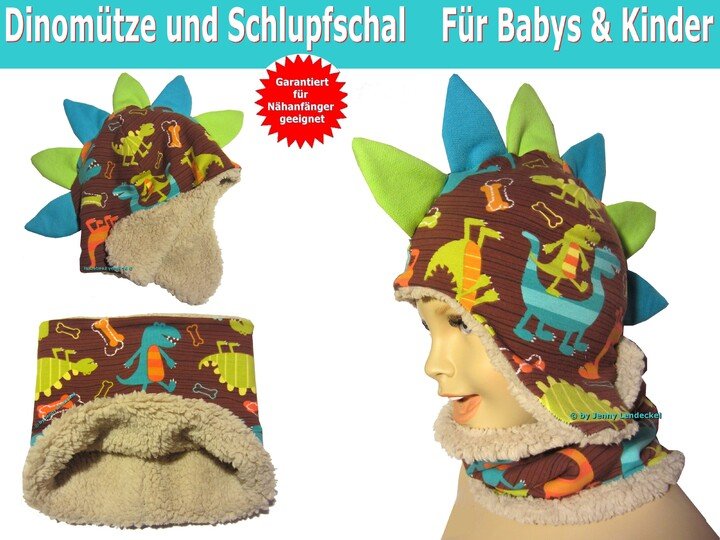 Dinomütze/Drachenmütze & Loopschal - Schnittmuster und Nähanleitung