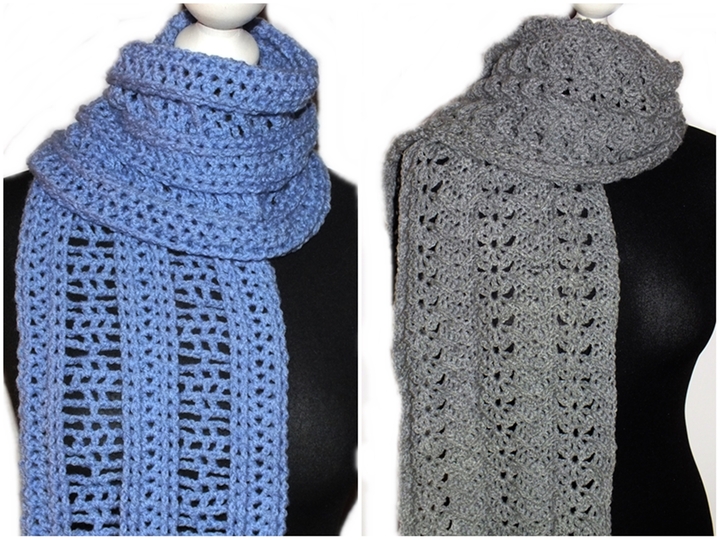 Sparset / 2 Häkelanleitungen Schals Reliefmuster Fiskeila Sadescafi