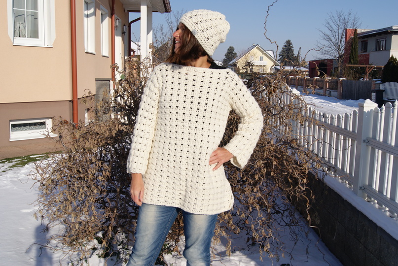 Häkelanleitung Long-Pulli in Oversize-Optik (S - XL) und Mütze Cross