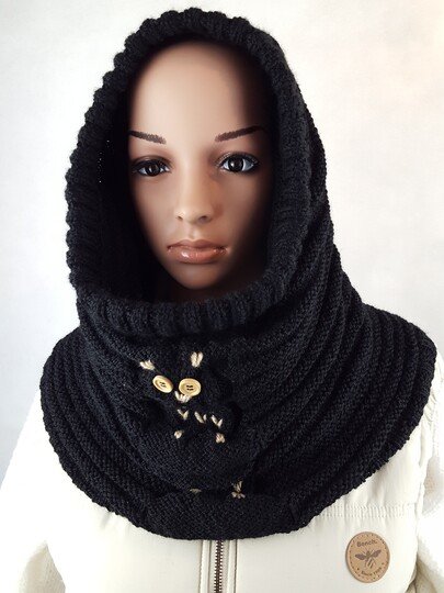 64 Strickanleitung Kapuzenschal Schlauchschal Eule für Erwachsene