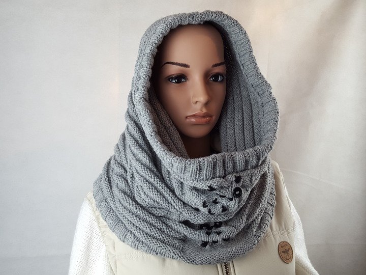 64 Strickanleitung Kapuzenschal Schlauchschal Eule für Erwachsene