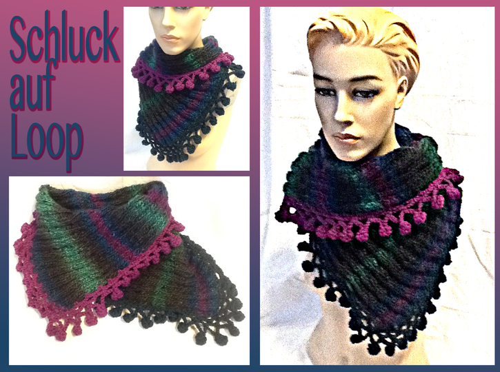 Loop, Halswärmer, Schal, "Schluckaufloop mit Bommelborte"