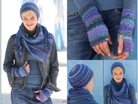 Tuch mit Mütze und Armstulpen häkeln