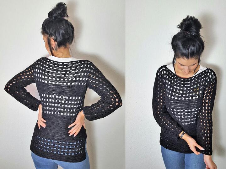 65 Häkelanleitung Pullover mit Lochmuster Lena