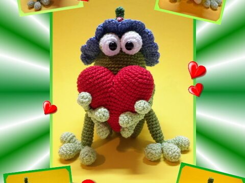 Häkelanleitung Fröschlein Valentin mit Herz in 2 Varianten
